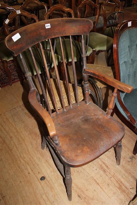 Victorian elm and beech kitchen elbow chair